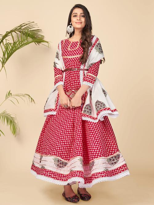 red cotton suit set - 18325304 - Standard Image - 0
