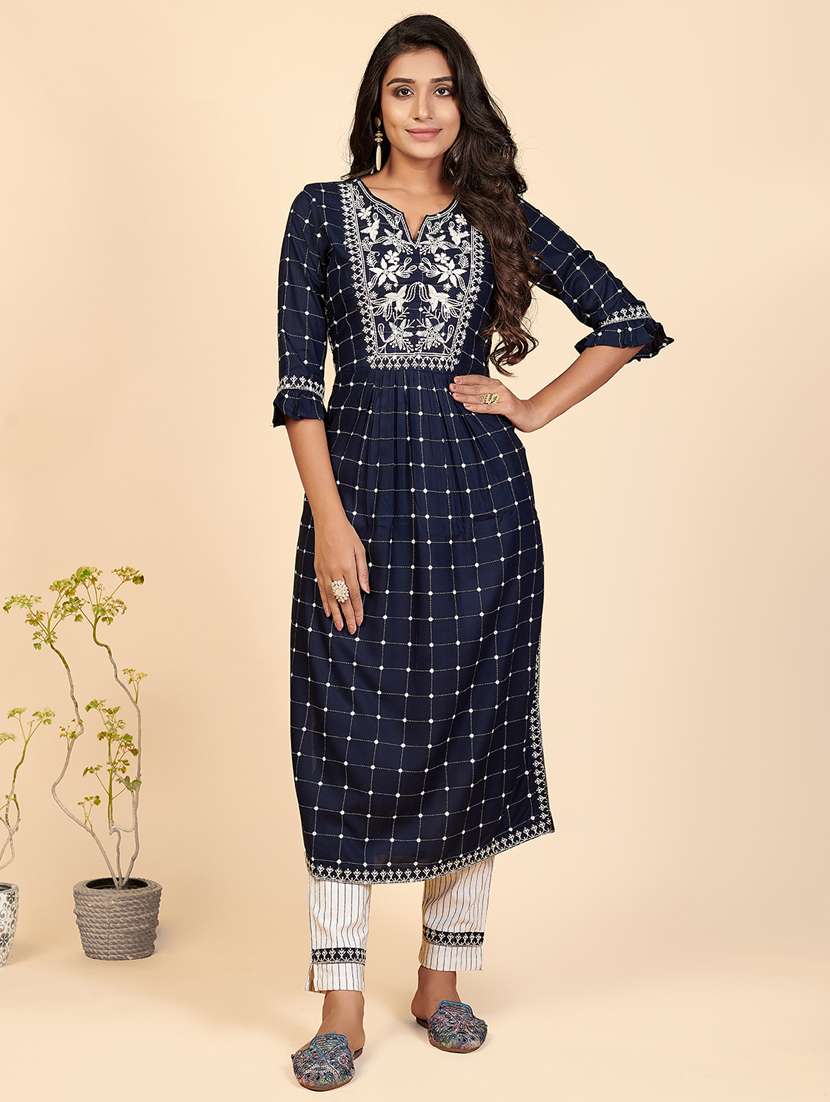 blue rayon kurta pant  set