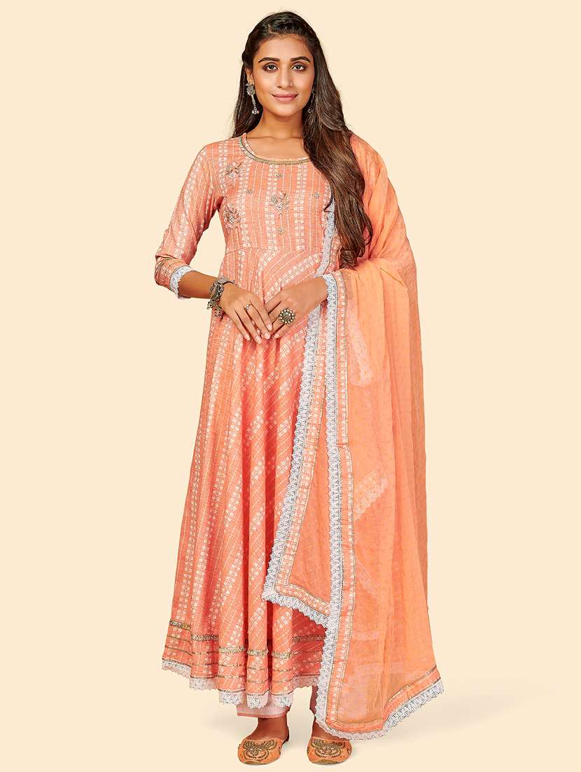 orange cotton blend suit  set
