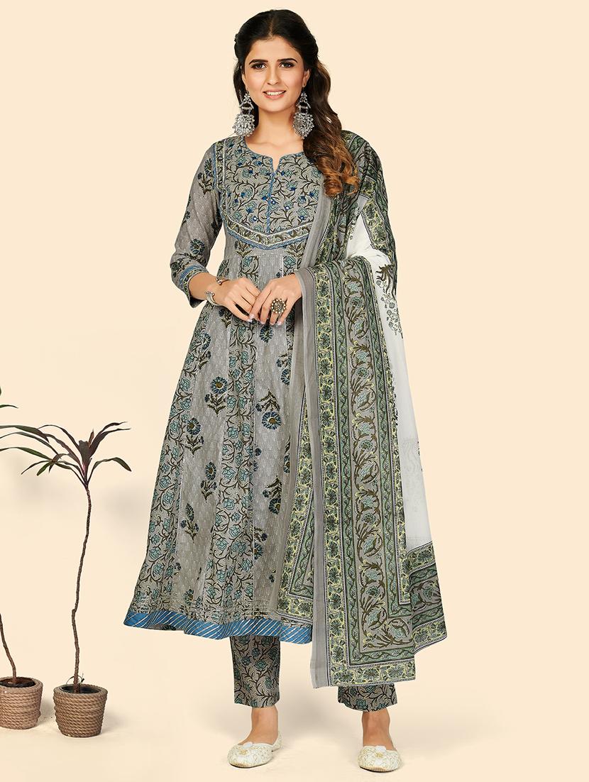 grey cotton suit  set - 18325425 -  Zoom Image - 0
