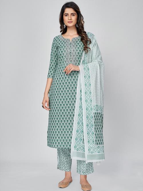 turquoise cotton suit set - 18325463 - Standard Image - 0