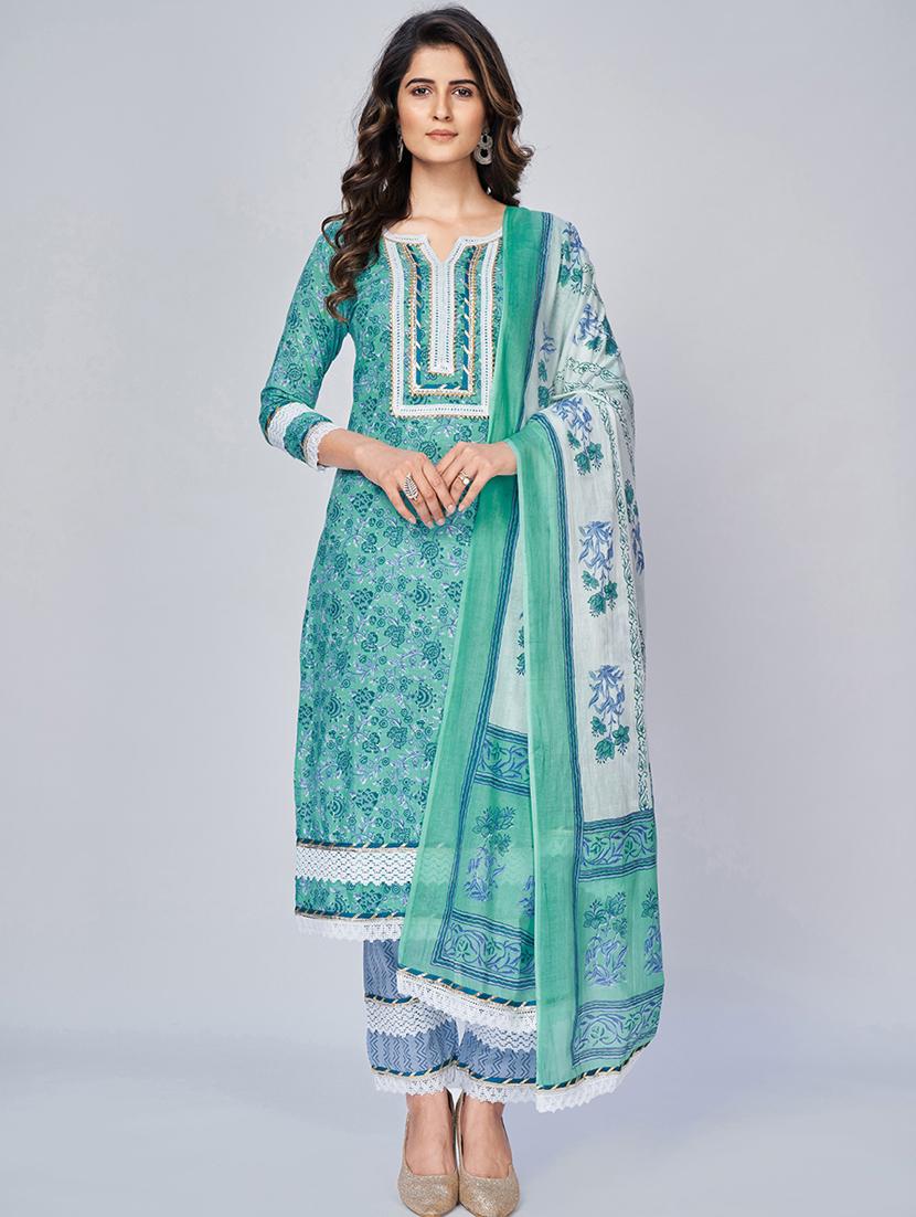 turquoise cotton suit set - 18325472 - Zoom Image - 0