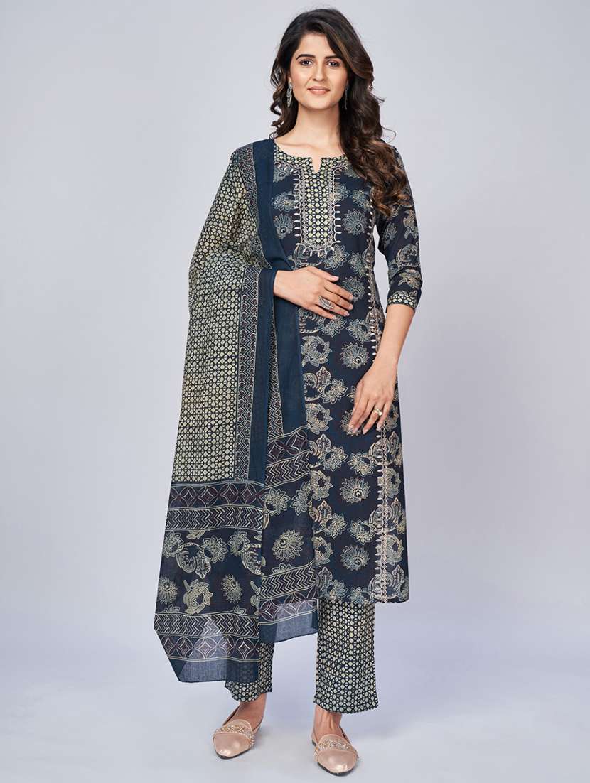 blue printed suit set