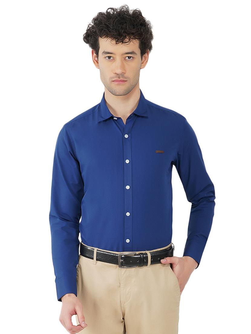navy blue slim fit solid shirt - 18325825 - Zoom Image - 0