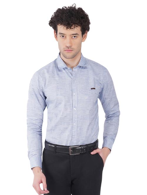 blue slim fit solid shirt - 18325837 - Standard Image - 0