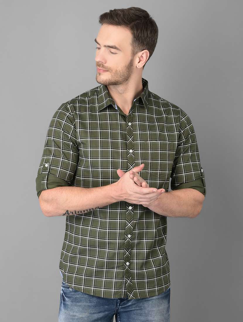 olive-green checkered casual shirt - 18326661 - Zoom Image - 0