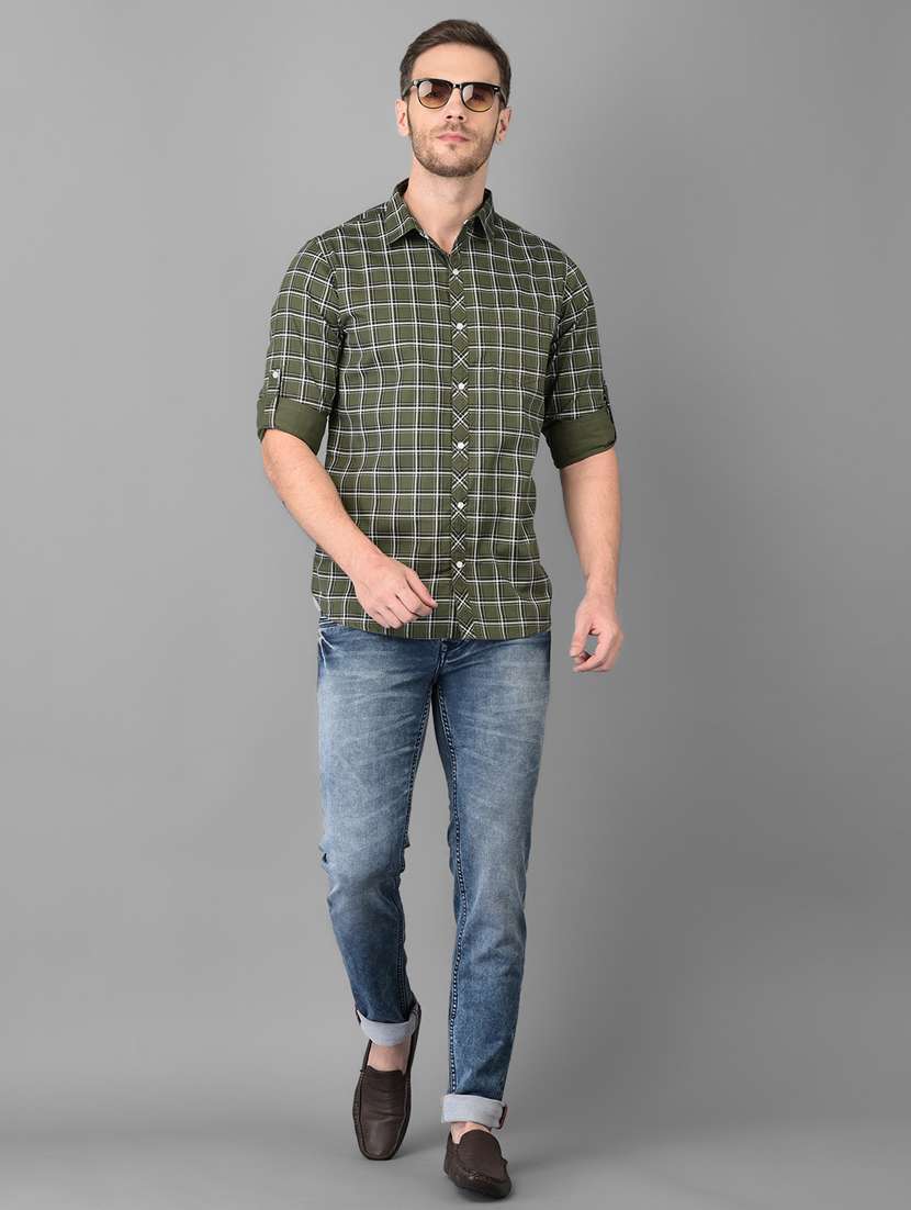 olive-green checkered casual shirt - 18326661 - Standard Image - 3