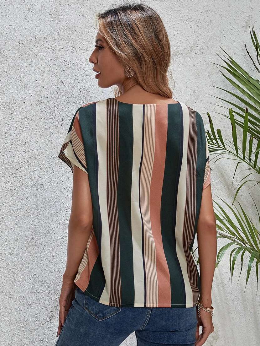 notch neck striped top - 18326744 - Standard Image - 3