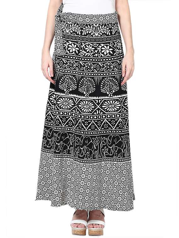 white printed flared skirt