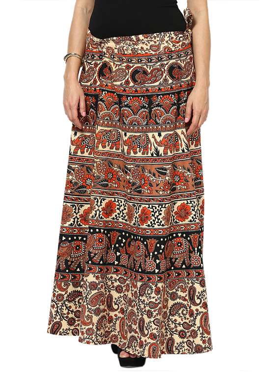 beige printed flared skirt