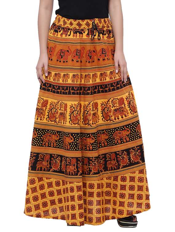 yellow printed flared skirt