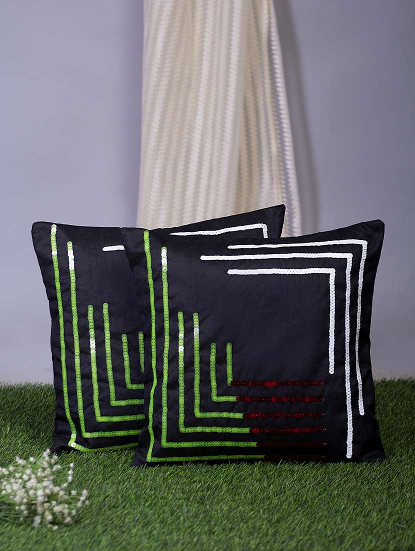 alina decor black embroidered set of 2 cushion covers