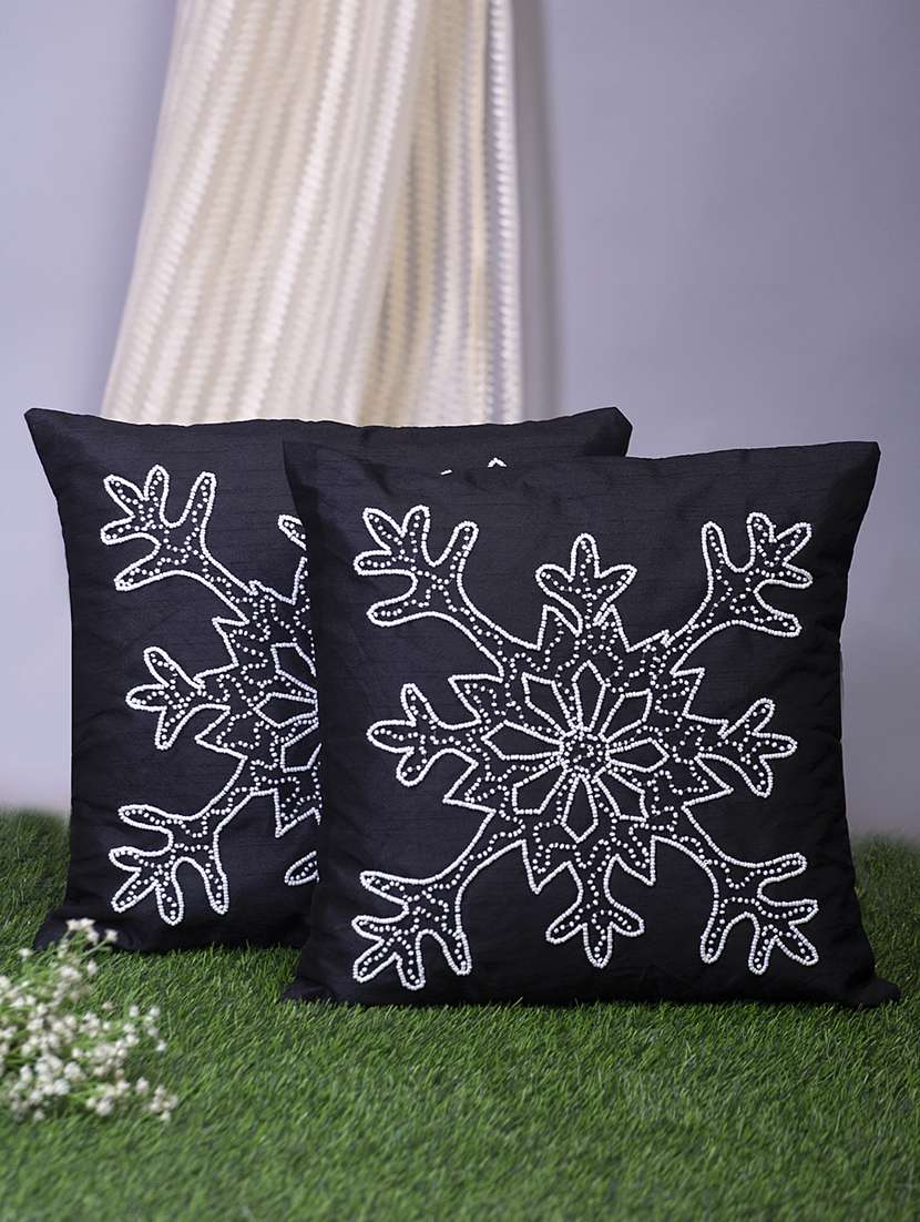 alina decor black embroidered set of 2 cushion covers