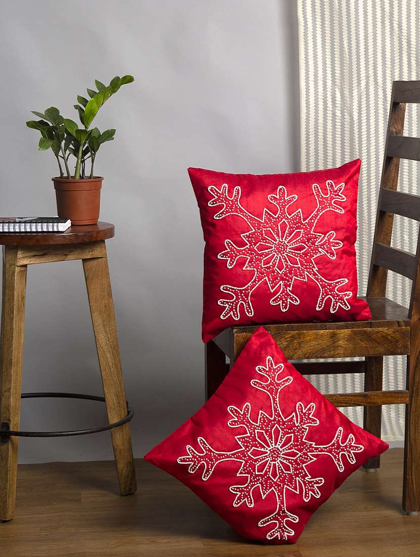 alina decor red embroidered set of 2 cushion covers