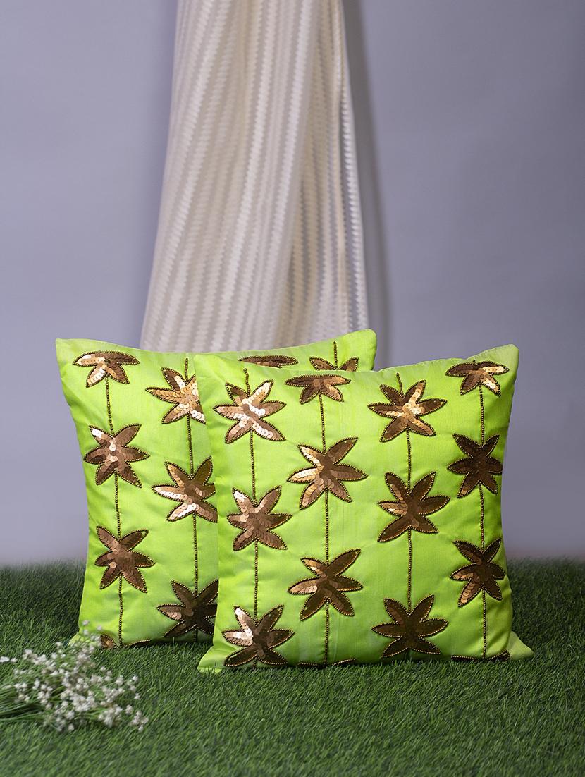 alina decor green embroidered set of 2 cushion covers