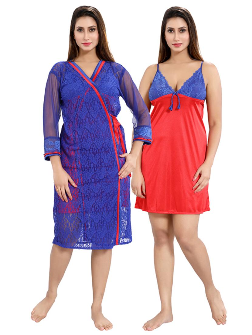tie front lace detail nightwear set - 18329025 - Zoom Image - 0