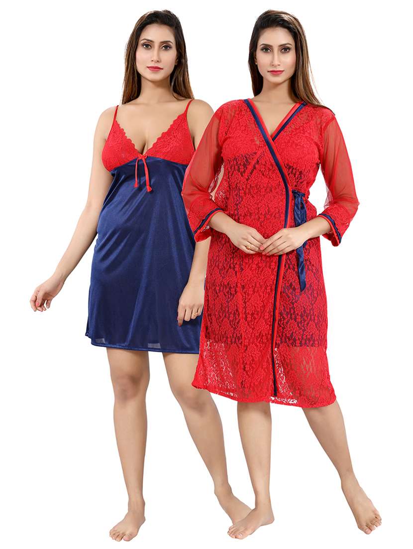 tie front lace detail nightwear set 