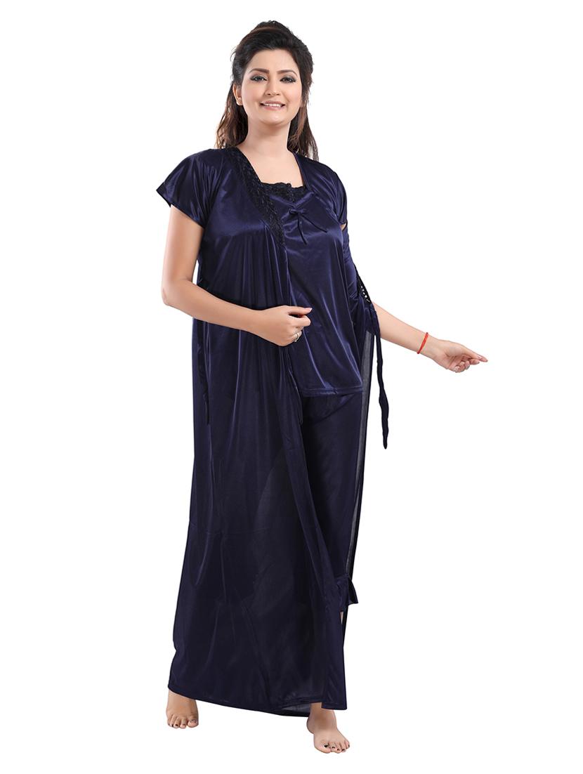 blue solid sleepwear robe set - 18329049 - Standard Image - 5