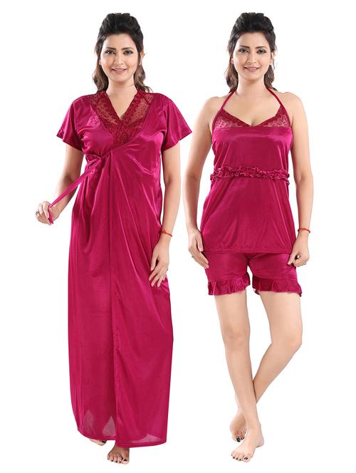 tie front solid nightwear set - 18329051 - Standard Image - 0