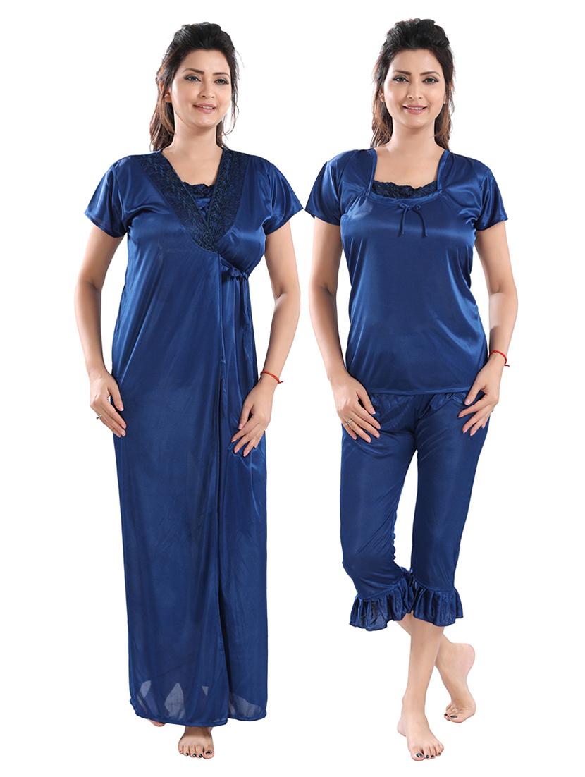 tie front solid nightwear set - 18329064 - Zoom Image - 0
