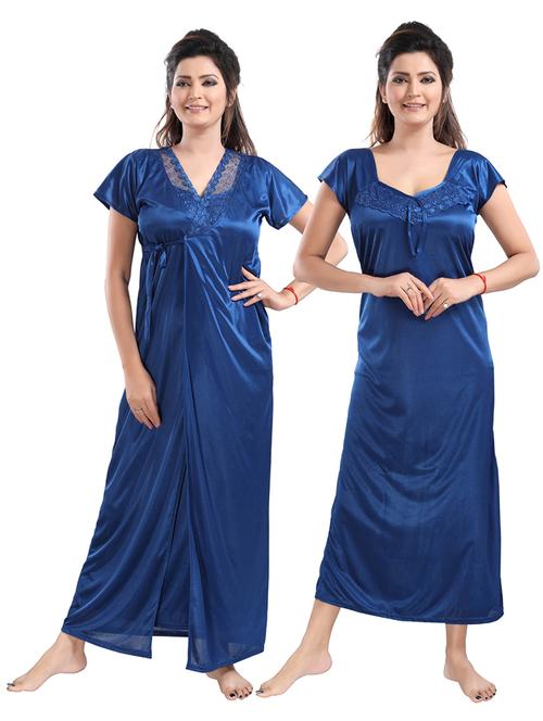 tie front solid nightwear set - 18329095 - Standard Image - 0