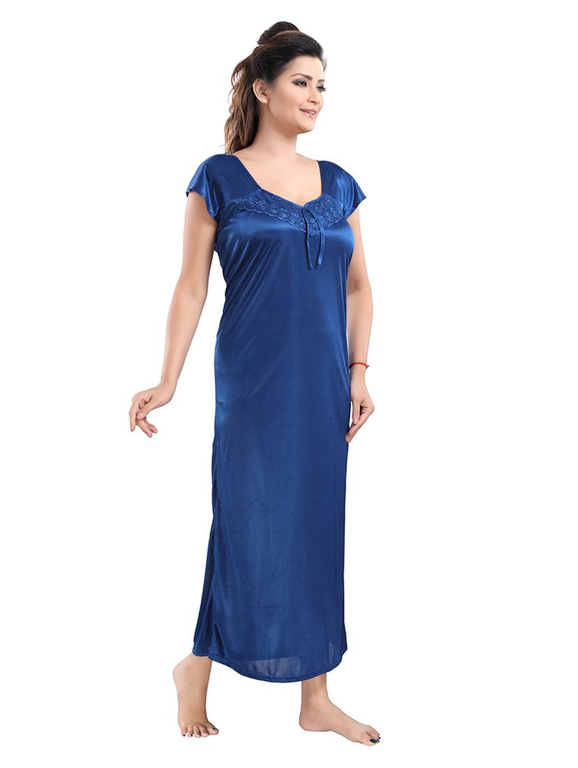 tie front solid nightwear set - 18329095 - Standard Image - 3