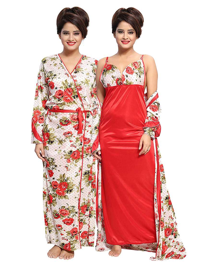 tie front floral combo nightwear set 