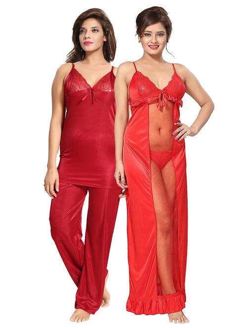 lace detail solid combo nightwear set - 18329133 - Standard Image - 0