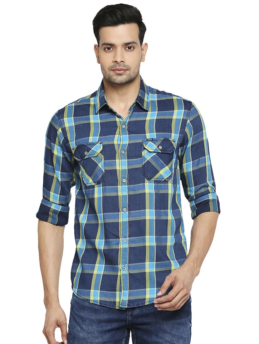 navy blue checked casual shirt - 18329384 - Zoom Image - 0