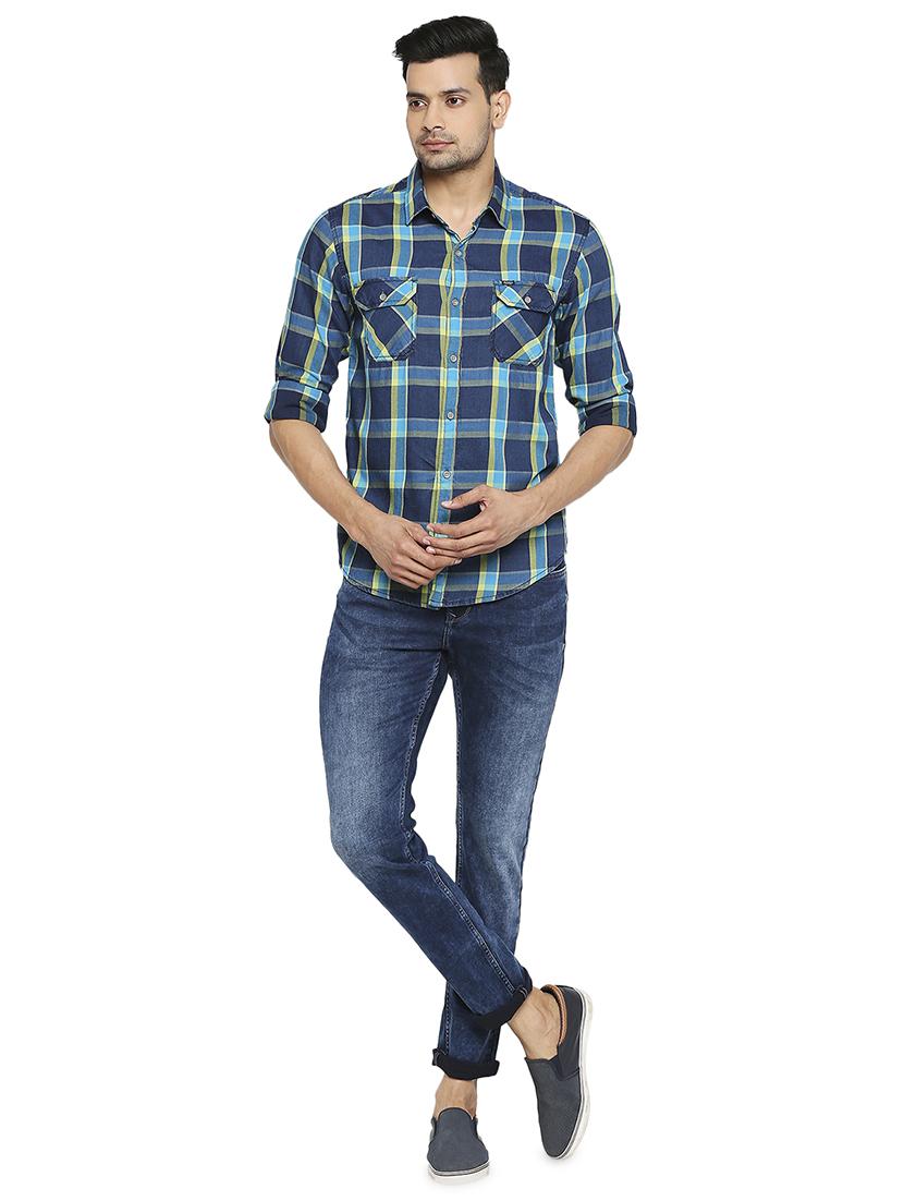 navy blue checked casual shirt - 18329384 - Standard Image - 3