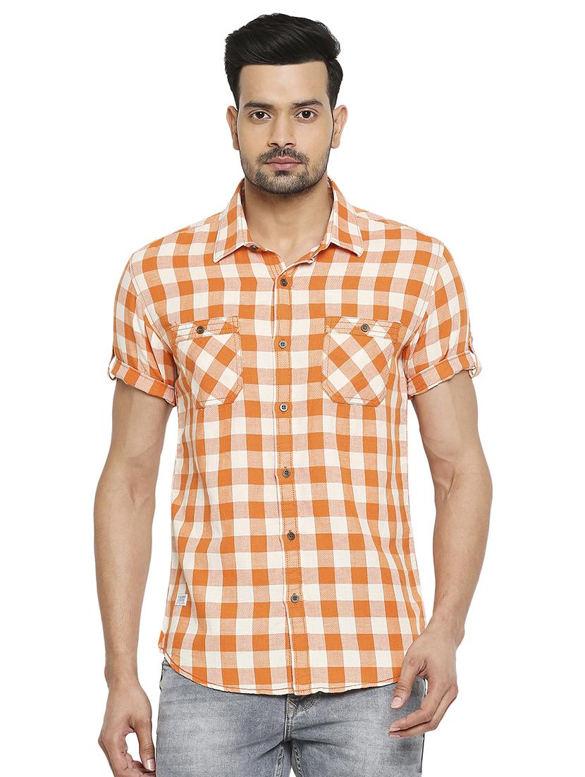 orange checked casual shirt - 18329391 - Zoom Image - 0