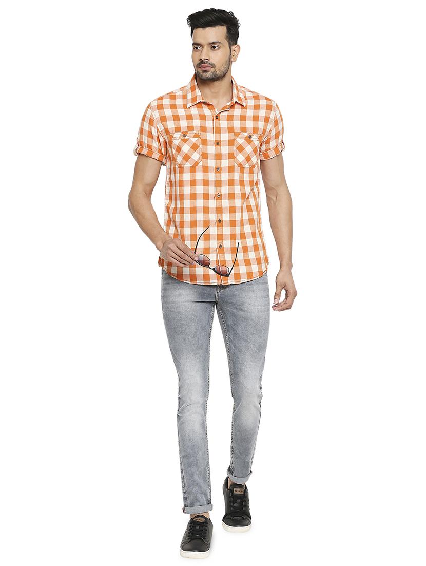 orange checked casual shirt - 18329391 - Standard Image - 3