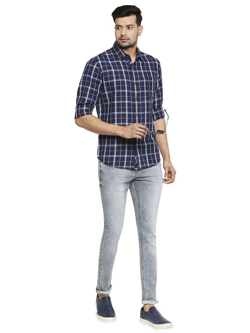 navy blue checked casual shirt - 18329392 -  Standard Image - 3