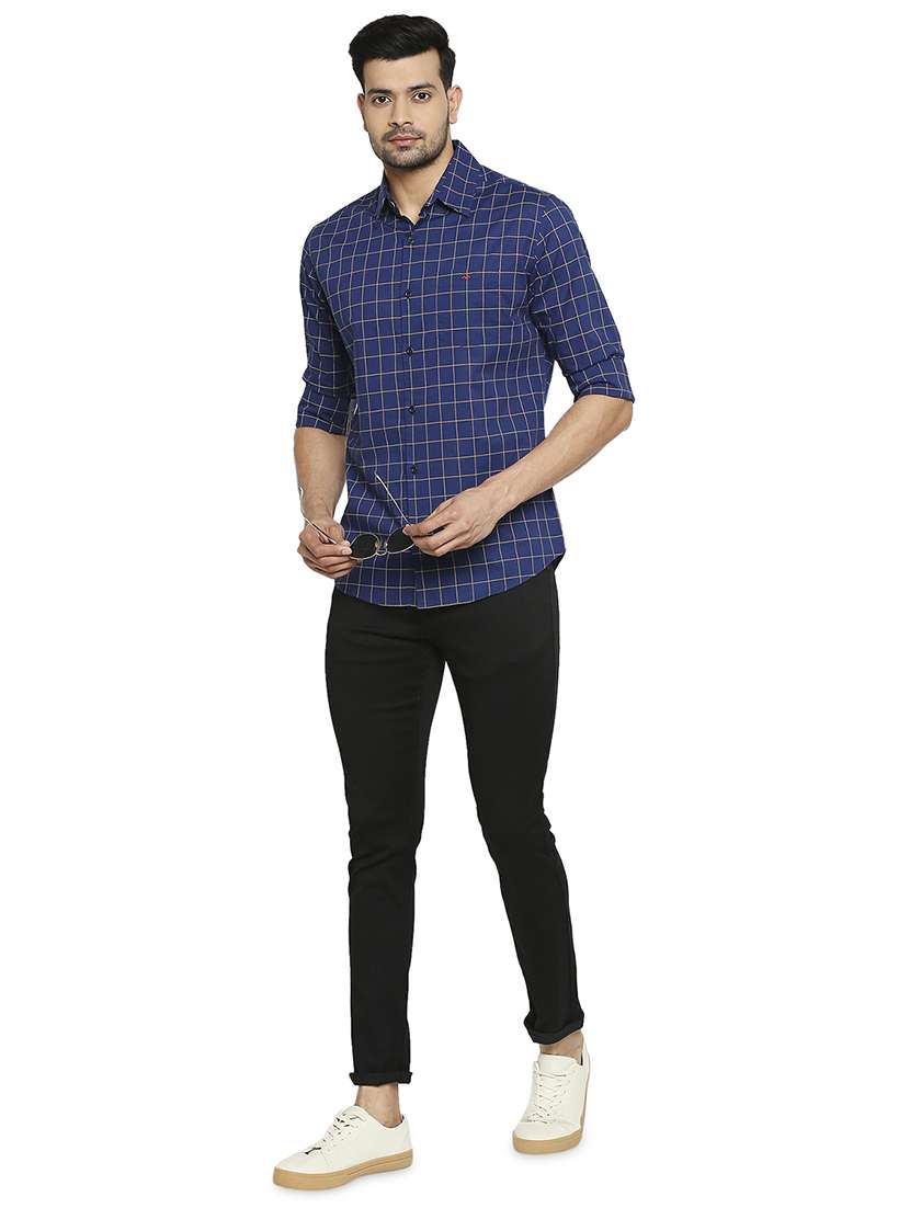 navy blue checked casual shirt - 18329395 -  Standard Image - 3