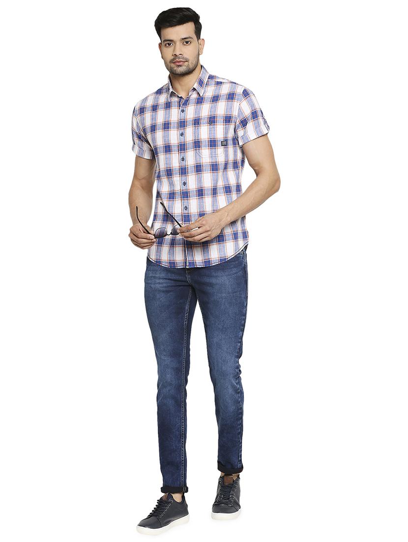 navy blue checked casual shirt - 18329399 - Standard Image - 3