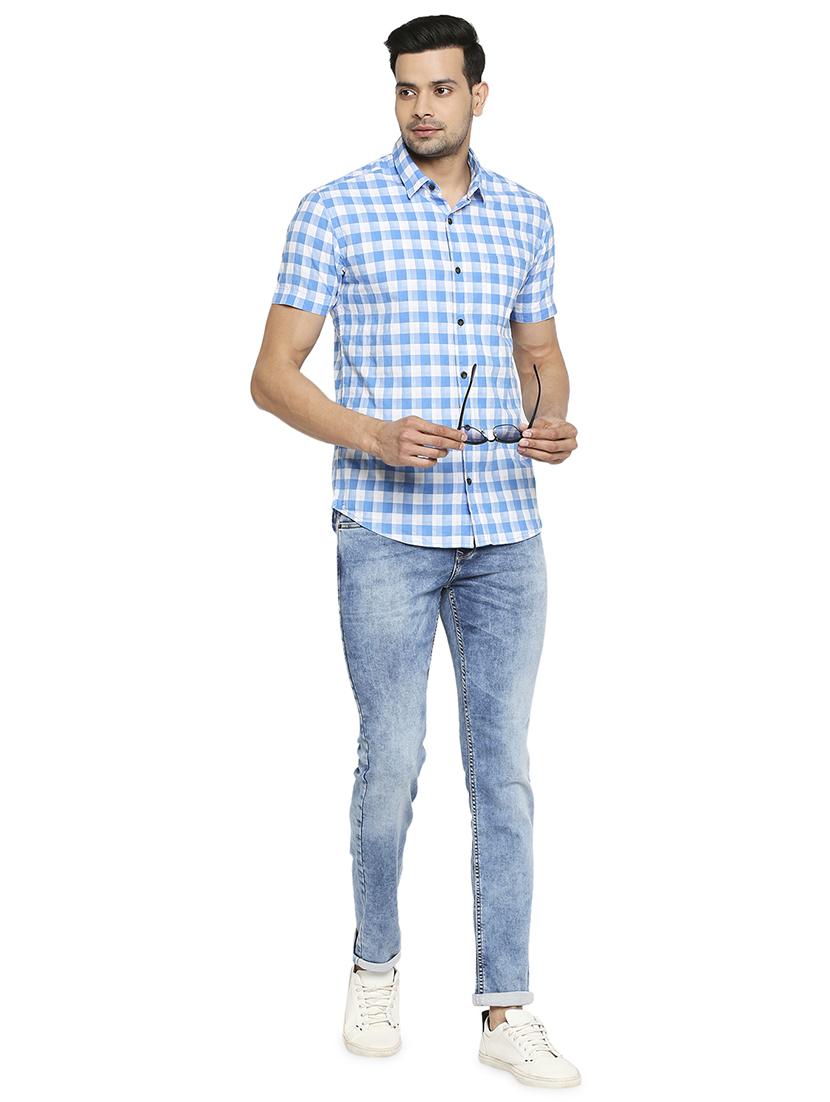 light blue checked casual shirt - 18329403 - Standard Image - 3