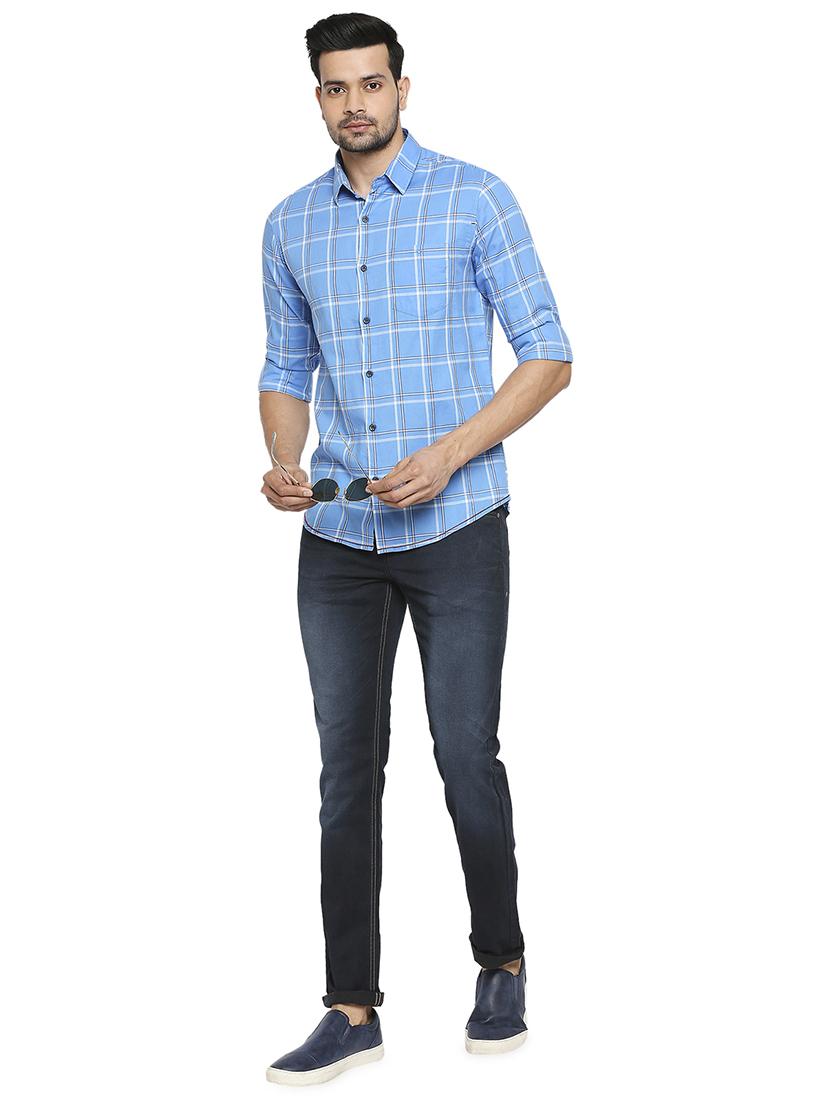 light blue checked casual shirt - 18329405 - Standard Image - 3