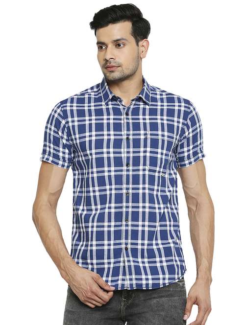 navy blue checked casual shirt - 18329414 -  Standard Image - 0