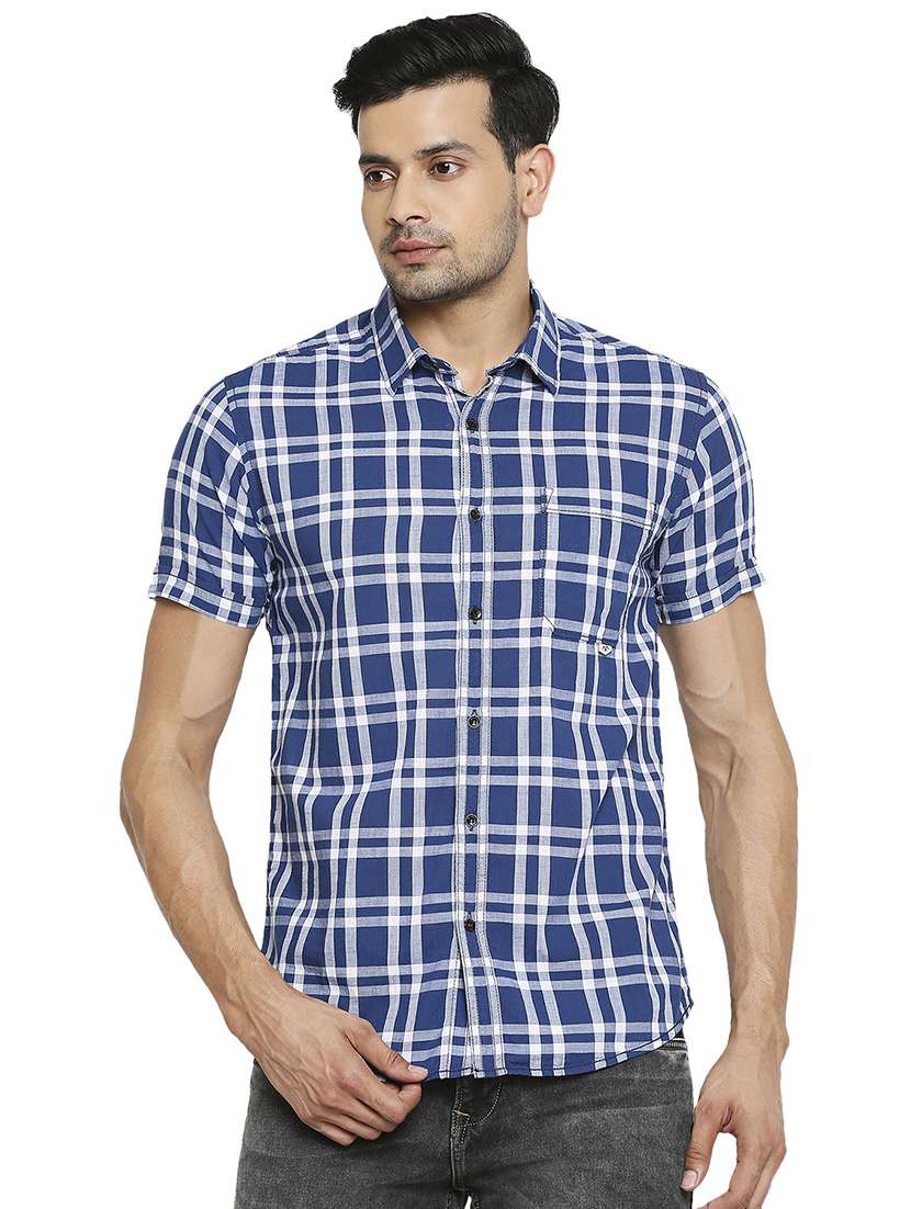 navy blue checked casual shirt - 18329414 -  Zoom Image - 0