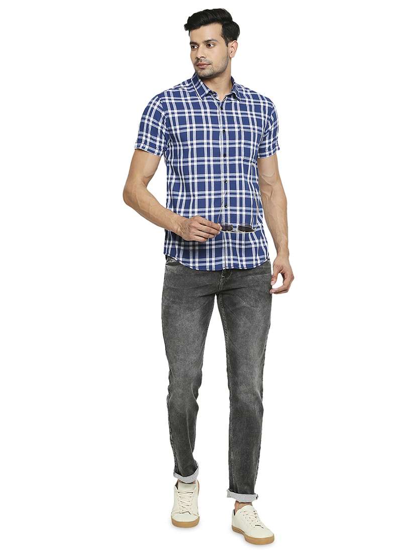navy blue checked casual shirt - 18329414 - Standard Image - 3