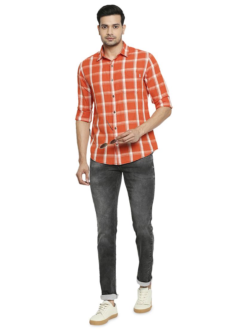 orange checked casual shirt - 18329417 - Standard Image - 3