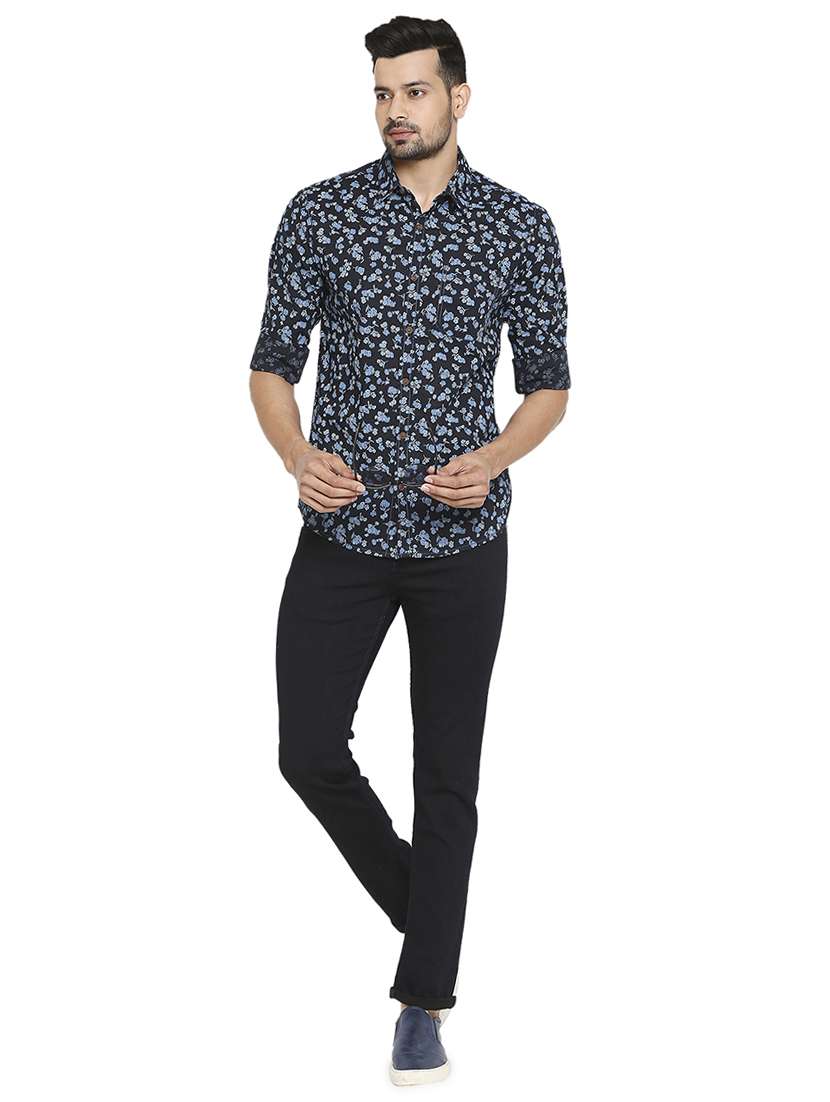 navy blue floral casual shirt - 18329438 -  Standard Image - 3