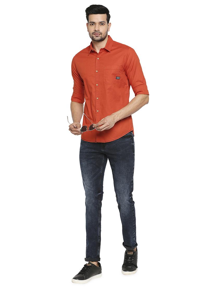 orange solid casual shirt - 18329475 - Standard Image - 3