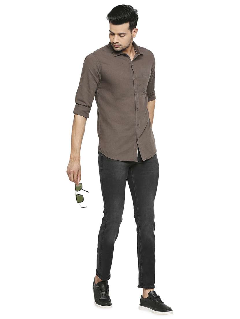 grey solid casual shirt - 18329491 - Standard Image - 3