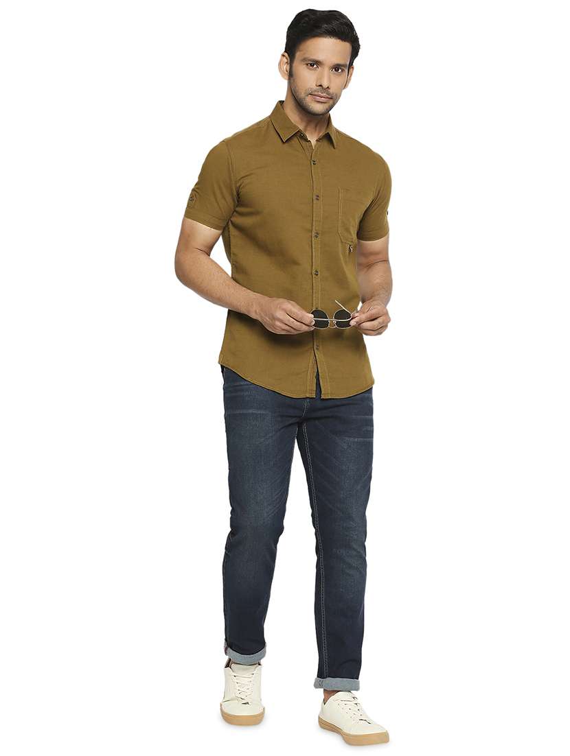beige solid casual shirt - 18329495 -  Standard Image - 3