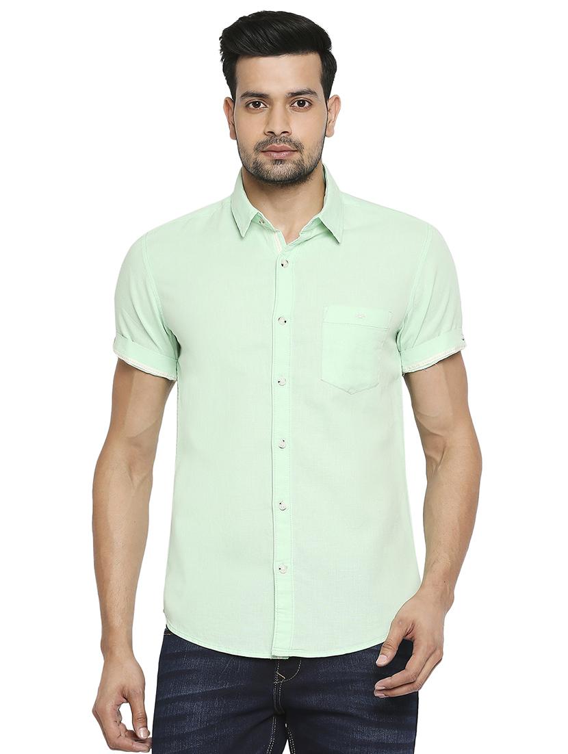 green solid casual shirt - 18329498 -  Zoom Image - 0