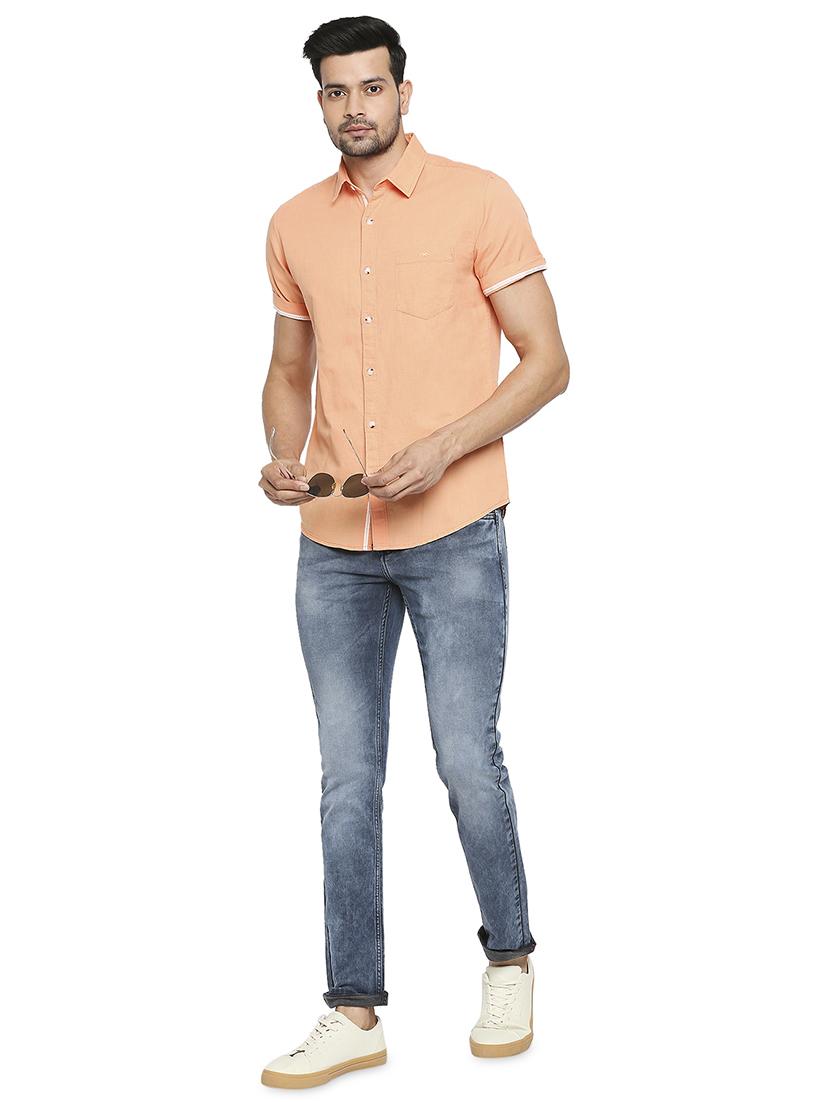 orange solid casual shirt - 18329499 - Standard Image - 3