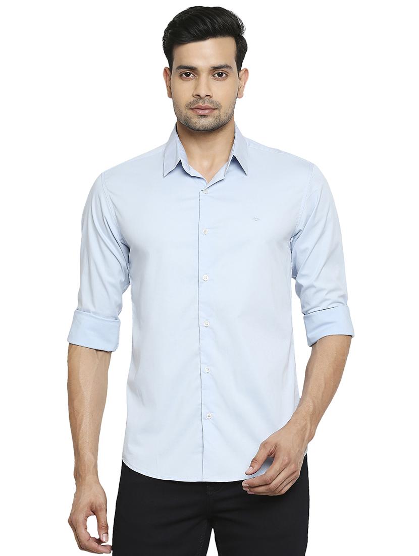 light blue solid casual shirt - 18329505 -  Zoom Image - 0