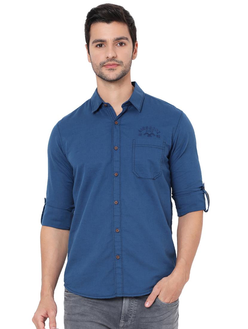 blue solid casual shirt - 18329721 -  Zoom Image - 0