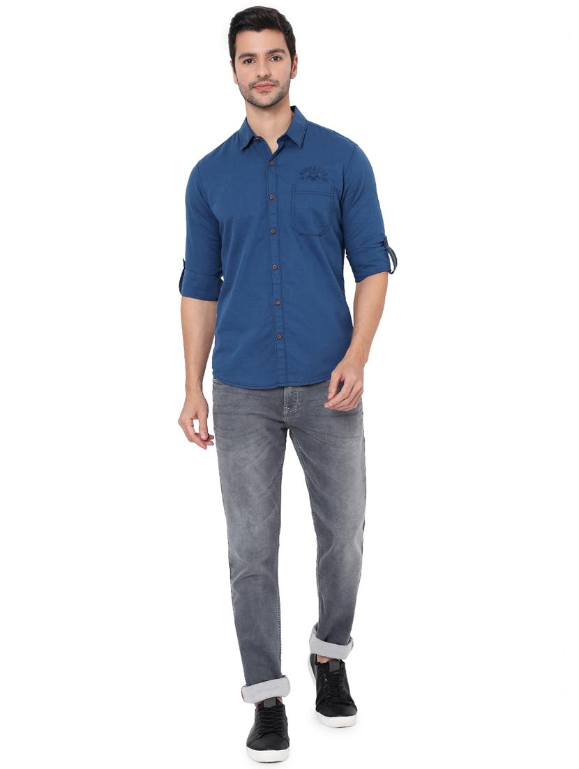blue solid casual shirt - 18329721 - Standard Image - 3